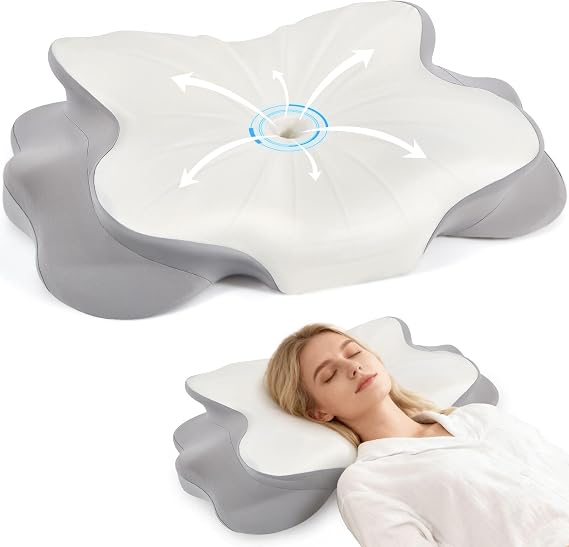 Neck and Shoulder Cervical Pillow, Contoured Memory Foam Pillow, Ergonomic Neck Support Pillow for Side Stomach Sleepers with Skin Friendly Pillowcase