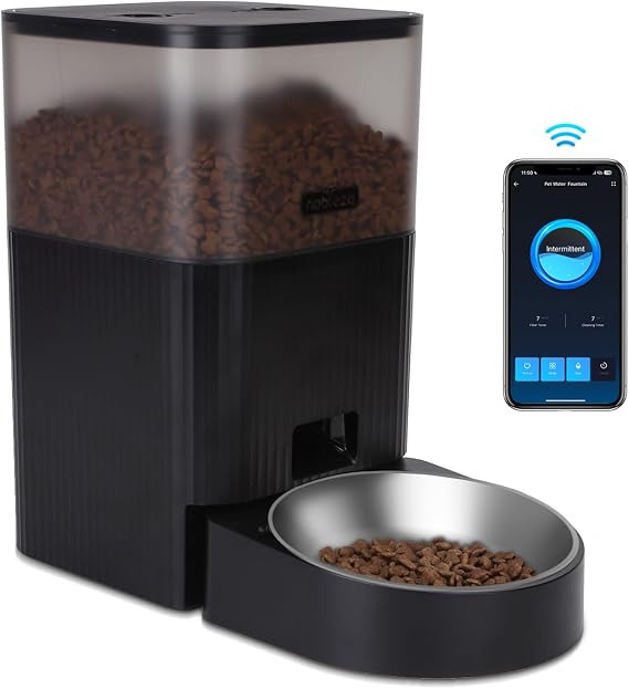 Nobleza Automatic Cat Feeder, APP Control, Compatible with Alexa and Google Assistance, 4.2L Auto Cat Dispenser, 2.4G WiFi Timed Microchip Pet Feeder, Voice Recorder, Portion Control, 10 Meals per Day