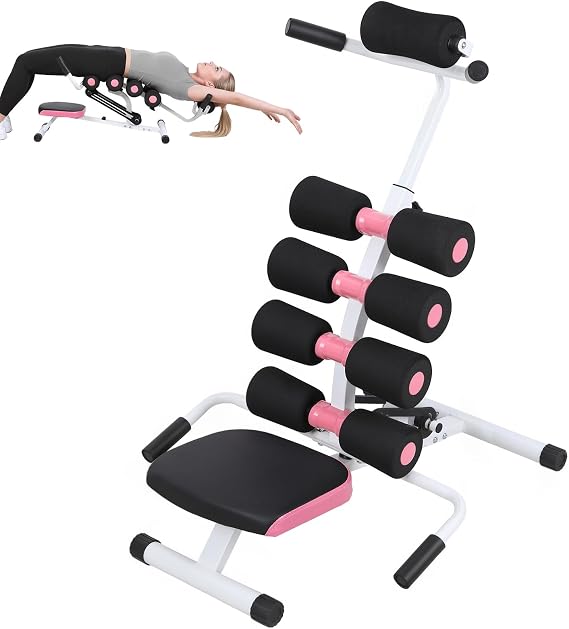 Mini Inversion Table, Adjustable Sit up Bench for Back Pain Relief, Ergonomic Lumbar Decompression Machine, Foam Roller, 350 Lbs Load Capacity Inversion Stool for Home Gym Yoga