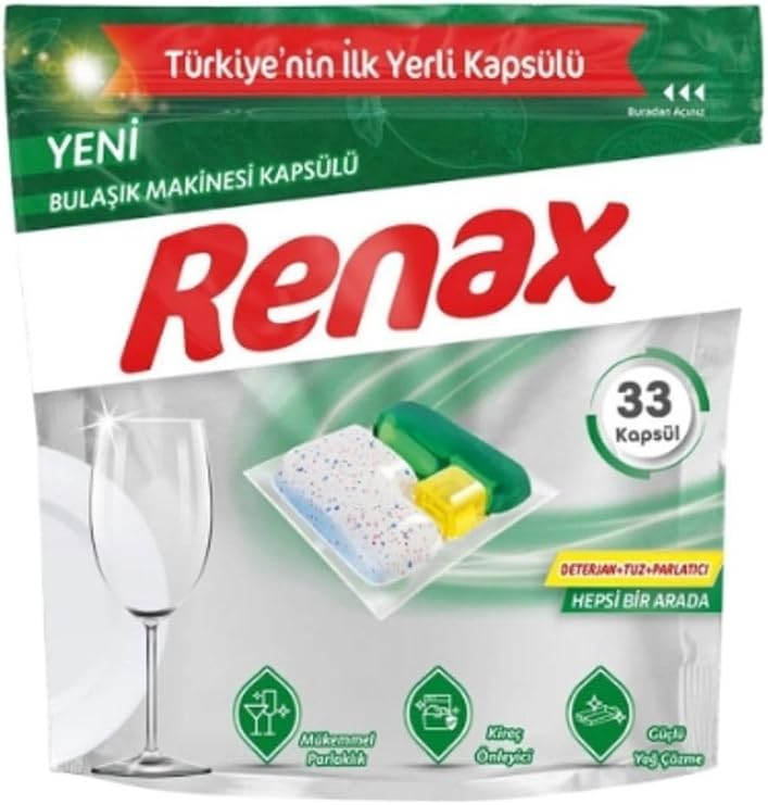 Renax Bulaşık Makinesi Kapsül Deterjanı, 33 Kapsül