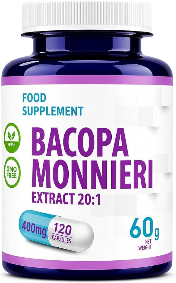 Hepatica Bacopa Monnieri (Brahmi) 8,000 mg Equivalent | Leaf Extract 20:1 400 mg | 120 Vegan Capsules | Ayurvedic Herb | GMP & Independent Lab