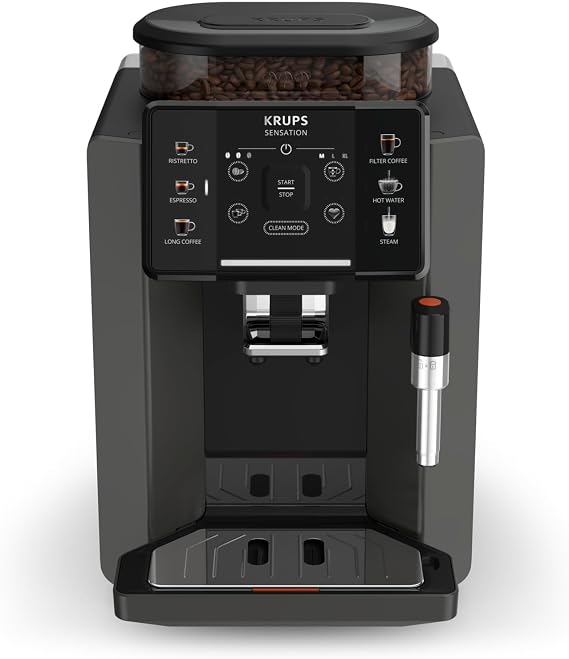 KRUPS Sensation C50 Tam Otomatik Kahve Makinesi, Kolay Kullanım, Pratik Temizlik, Kolay Bakım, Işıklı Uyarılar, Özel Ayarlar, EA910810, Kömür Siyahı