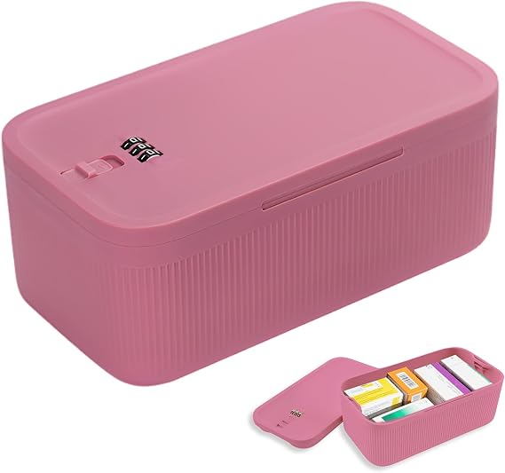 Lockable Box with Combination Code Portable Medication Small Lock Box Secure Medicine Safe, Phone Jail, Snack Box Food Safe Locking Boxs for Home, Fridge, Office, Or Travel