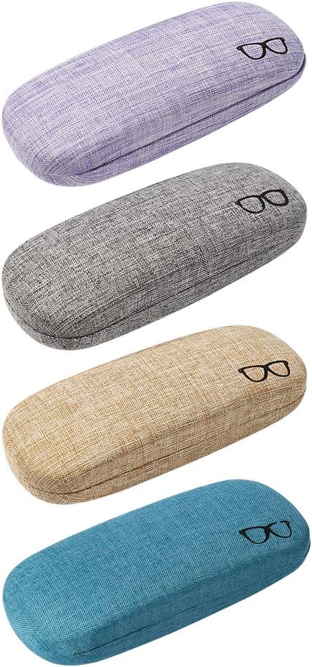 FRIUSATE 4 Pack Hard Shell Eyeglasses Case, Linen Fabrics Large Sunglasses Case Concise Glasses Protective Case Random Color
