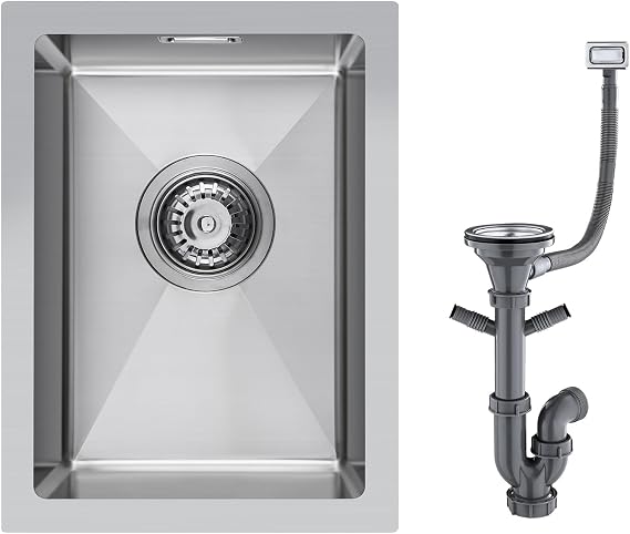 304 Stainless Steel Sink 30 x 40 cm, Small Kitchen Sink, Drain Set | Suitable for Inset, Undermount & Flush-mount Installation, 1 Bowl, Brushed