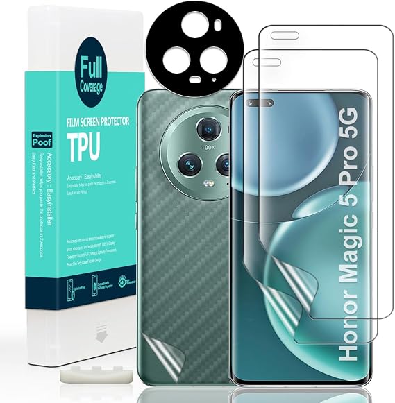 Ibywind Screen Protector For Honor Magic5 Pro 5G 6.81",with 2Pcs Flexible TPU Film,1Pc Camera Lens Protector,1Pc Backing Carbon Fiber Film [Fingerprint Reader,Easy to install]