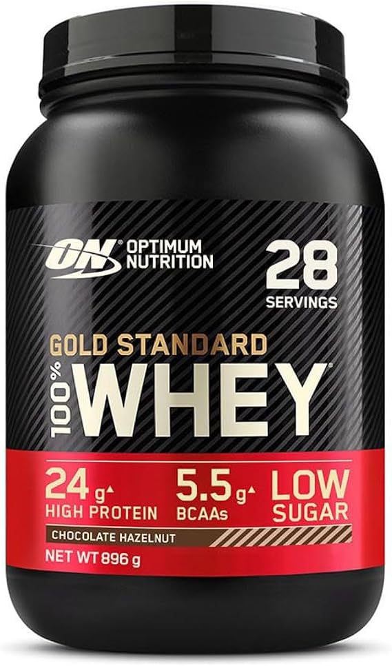 Optimum Nutrition Gold Standard 100% Whey Muscle Building and Recovery Protein Powder With Naturally Occurring Glutamine and BCAA Amino Acids, Chocolate Hazelnut Flavour, 28 Servings, 896 g