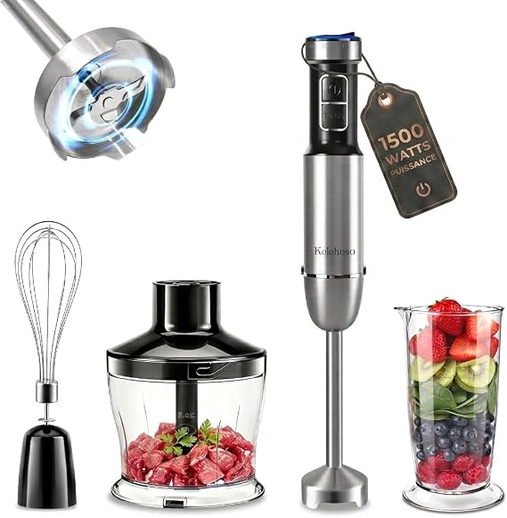 1500W 4 in 1 Hand Blender, Arm Blender with 25 Speeds and TURBO