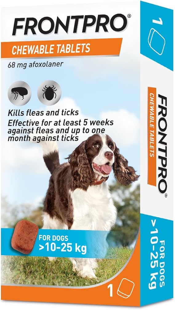 FRONTPRO Chewable Tablets Flea & Tick Treatment for Dogs (10-25kg) 1 Tablet Pack
