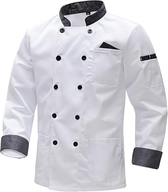 Chef Jacket Mens Professional Chef Jacket Long Sleeve Chef Uniform for Men Women Food Service Chefs Jacket with Buttons
