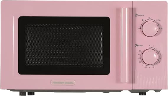 Hamilton Beach Microwave, 20L, Miami, 800W, Manual Dial Controls, Quick Defrost, 35 Min Timer, 5 Cooking Levels, Flamingo Pink - HBMX20F