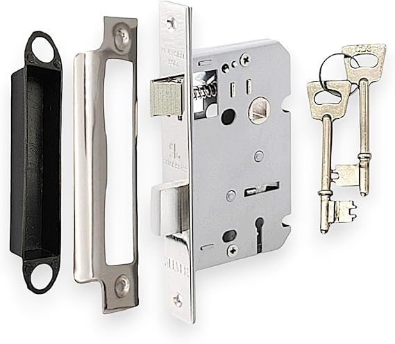 Infinity Decor Heavy Duty Polished Chrome 3 Lever Mortice Iron Sash Lock Privacy Latch with Pair of Keys Set for Internal or External Wooden Door Gate