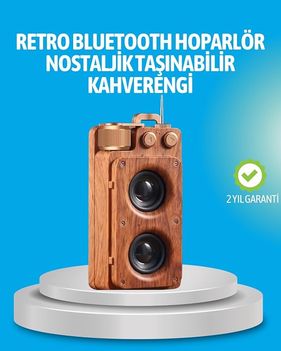 YamanHobi Retro Bluetooth Hoparlör Ahşap Görünümlü 5W Çift Stereo Ses -
