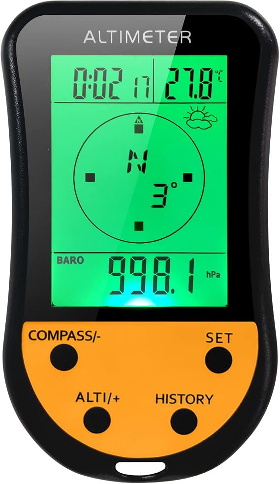 Digital Altimeter,Electronic Digital Altimeter 8 in 1 Multifunction LCD Backlight Mini Altimeter Barometer Compass Thermometer Weather Forecast Clock Calendar for Outdoor Climbing Hiking Fishing