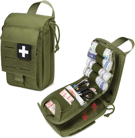 WYNEX Tactical Rip Away First Aid Pouch, Laser-Cut Design Molle EMT Bag Survival IFAK Pouches Blow Out Emergency Medical Organizer Include Red Cross Patch