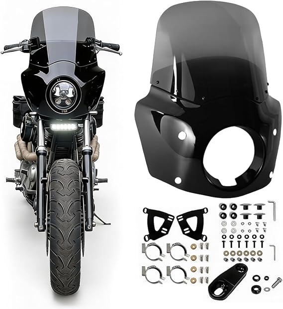 Motorcycle Fairing 5.75" Headlight Fairing with 13" Motorcycle Windshield 39mm Mounting Hardware for Harley Sportster 1100 1200 Iron 883 HD Dyna(Smoke)