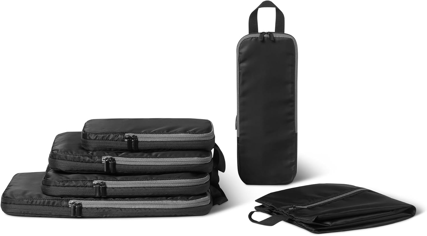 Amazon Essentials Ultralight Compression Zipper Packing Cubes Packing Organiser, 6-Pack, Black