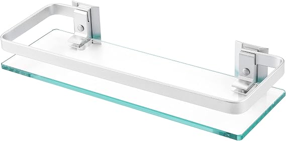 KES Glass Bathroom Shelf Wall Mounted Aluminum Shower Glass Shelf 8MM Extra-Thick Tempered Glass Rectangular Silver, A4126A
