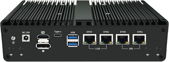 NAS AMD R5-7640HS Firewall Software Router,4*LAN(2 * 2.5G+2 * 10G Network Ports),2*SO-DIMM DDR5 5600MHz,4*M.2 NVME(Support PCIE),HDMI+DP+2*Type-C