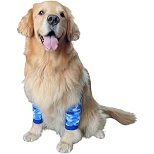 Dog Elbow Protector, Elbow Sleeves with Mesh Pad for Medium Large Dogs Prevent Licking Wound(Blue Camo,L)