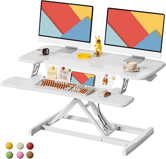 JOY worker スタンディングデスクコンバーター 高さ35インチ 調節可能 シットスタンドアップデスクライザー キーボードトレイ&冷蔵庫マグネット6個付き デスクトップワークステーションライザー ホームオフィスコンピューターノートパソコン用 ホワイト
