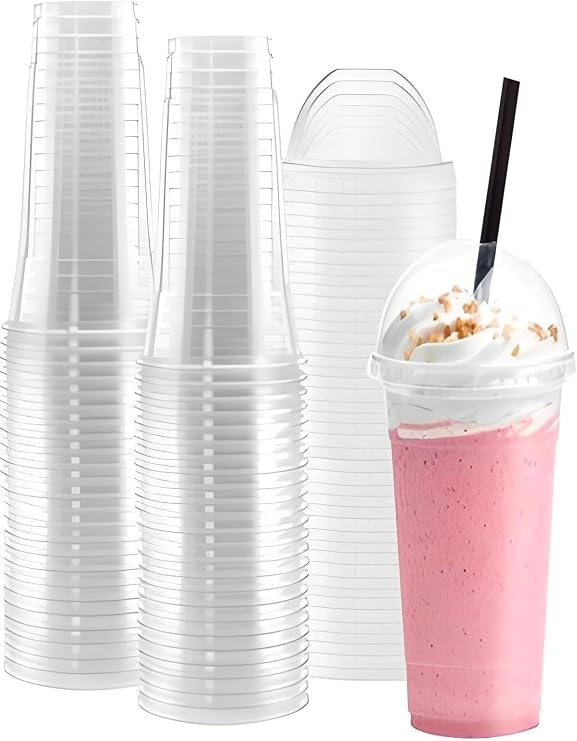 Plastik Şeffaf Bardak Kapaklı Milkshake Bardağı Kahve Bardağı Soğuk Içecek Bardağı 400-450ml 20 Adet