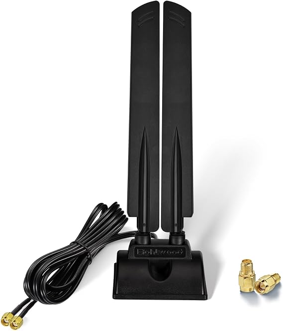 Eightwood WiFi 6E Antenna 2.4GHz 5GHz 6GHz WLAN Antenna Signal Amplification Tri-Band RP-SMA + SMA Adapter with 2M Extension Cable for WLAN Cards PCI Card PC Router Bluetooth Motherboard