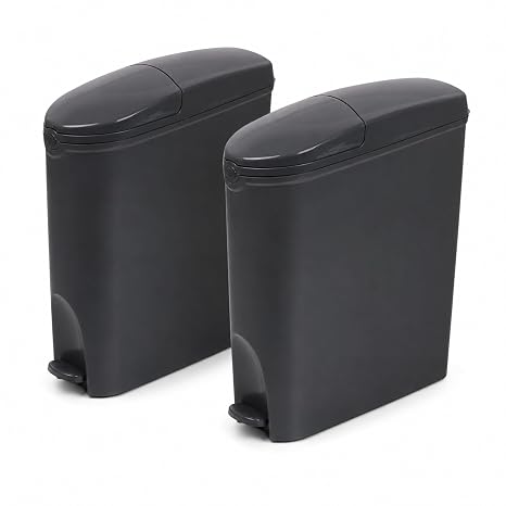 Sanitary Bin 20L, Slimline Washrooms Toilets Hygienic Disposal Pedal Container Bins for Female Ladies and Baby Hygiene Products - 20 litres Grey (2 pack)