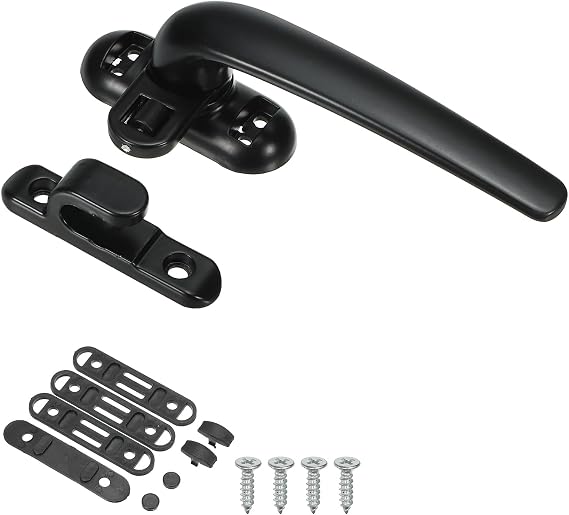 PATIKIL Aluminum Alloy Window Handle, Casement Window Lock Internal and External Sliding Door Window Handle Locks for Vertical & Horizontal Sliding Windows Security, Black (Right Hand)
