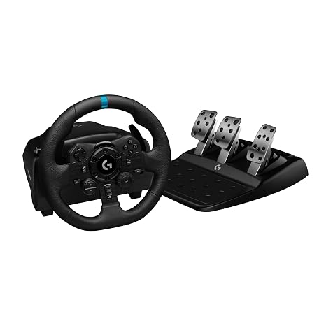 Logitech G923 Gaming TRUE FORCE racing wheel with pedals force feedback to 1000 Hz response fast pedal dual clutch system leather steering wheel for PS5 PS4 & PC - Black