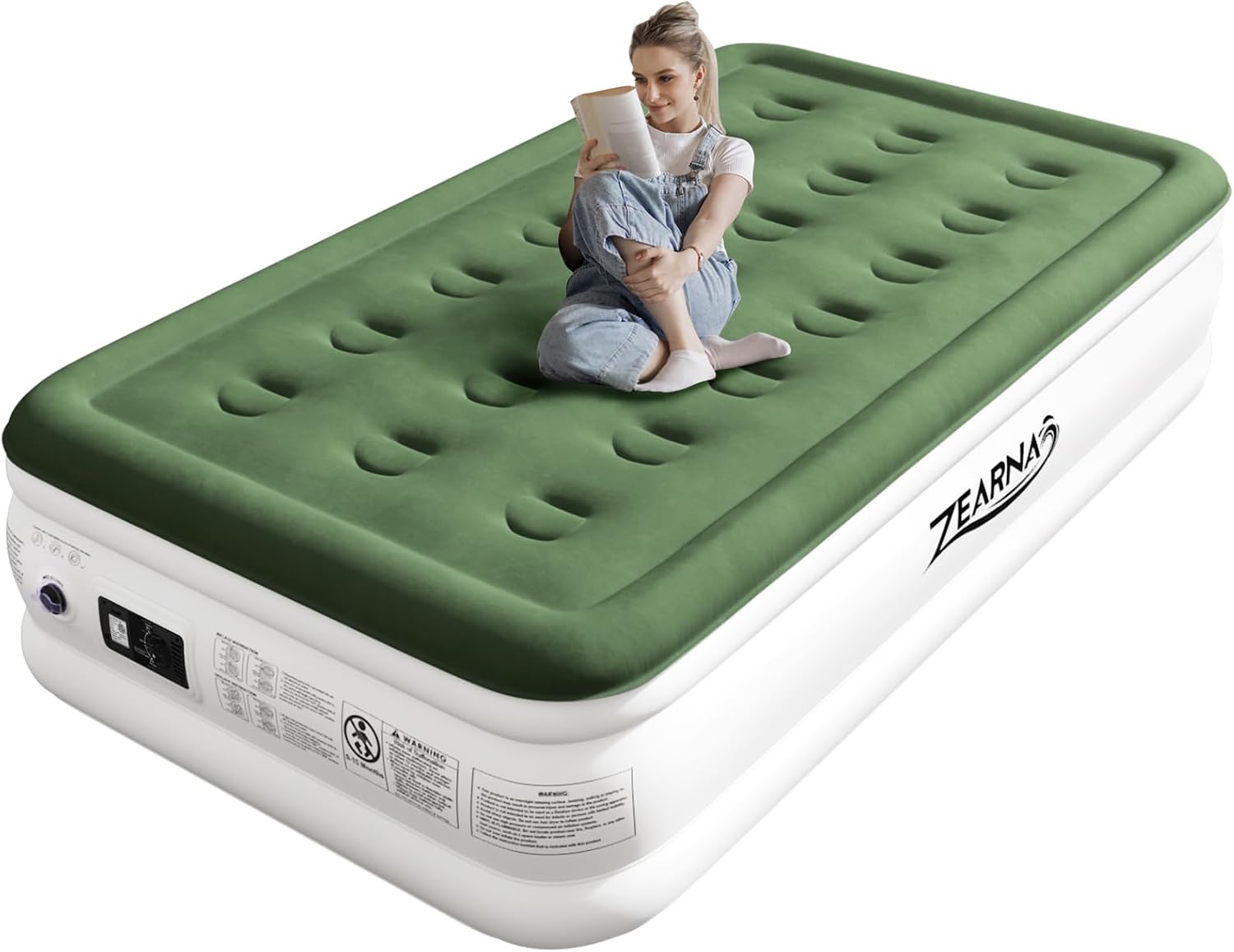 Zearna Single Air Bed, 190x100x40cm Single Air Mattress with Built-in Electric Pump, Inflatable Mattress 3 Mins Self Inflation Deflation, Blow Up Mattress, Spare Guest Bed for Overnight Home Camping