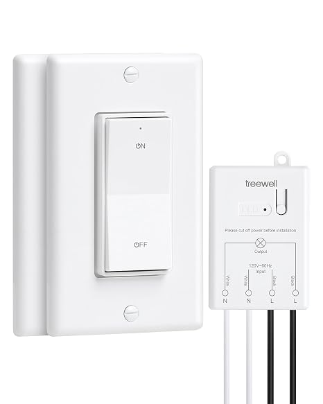3-Way Wireless Light Switch and Receiver Kit, Decorator Rocker Wall Switch, 200 Feet RF Range, No In-Wall Wiring Required, Programmable and Expandable for Ceiling Lights, Fans and Lamps