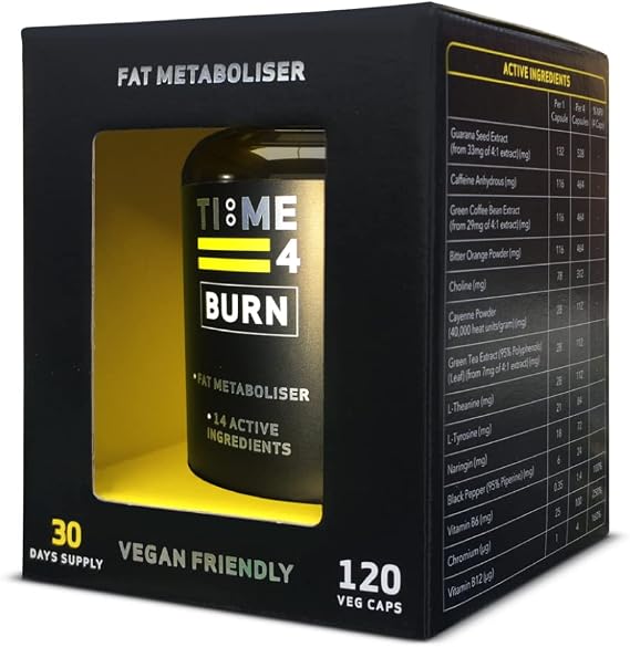 Time 4 Burn High Strength Thermogenic Fat Burners Weight Loss Diet Pills for Men & Women Vegan Friendly, Gluten Free Nutritional Supplements for Weight Management 120 x Capsules – 30 Days Supply