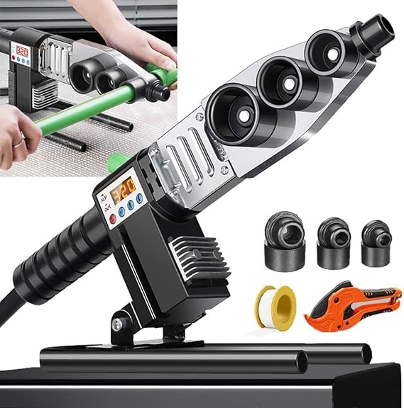 Plastic Pipe Welding Machine with Scissors + Iron Box, PE/PB/PPR Pipe Fusion Welder,100-320℃ Adjustable, Digital Display + Anti-Blocking Die+ Upgrade Foot U-Shaped Bracket(#32)