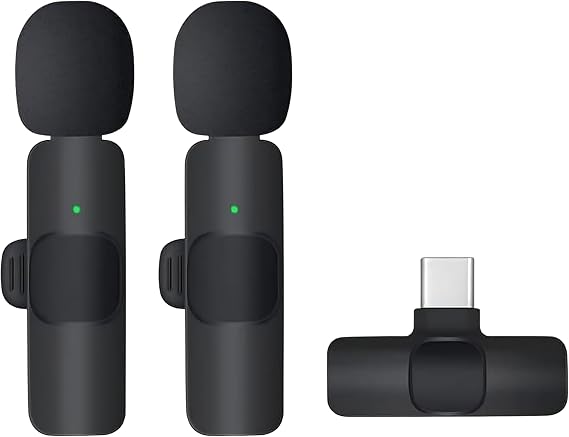 Wireless Lavalier Microphone Plug-Play Mini Microphone Wireless Lapel Mic with Lightning,USB-C and Receiver, Microphone Compatible with type- C Dual and Apple Lightning 8 Pin (Wireless-MIC-TYPE-C)