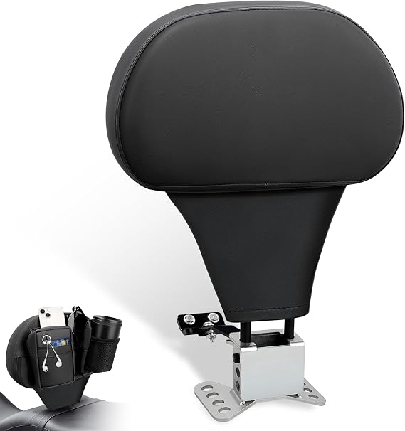 Rider Backrest, Adjustable Driver Back Pad w/Side Pockets For Harley Touring CVO Electra Glide Road Glide Road King Street Glide 2009-2026,Black#20