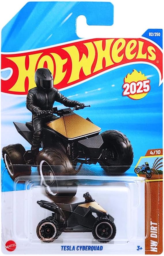Hot Wheels Tesla Cyberquad HYX91 HW Dirt 4/10 Short Card Black Gold Tesla Licence Mattel 2025 1:64