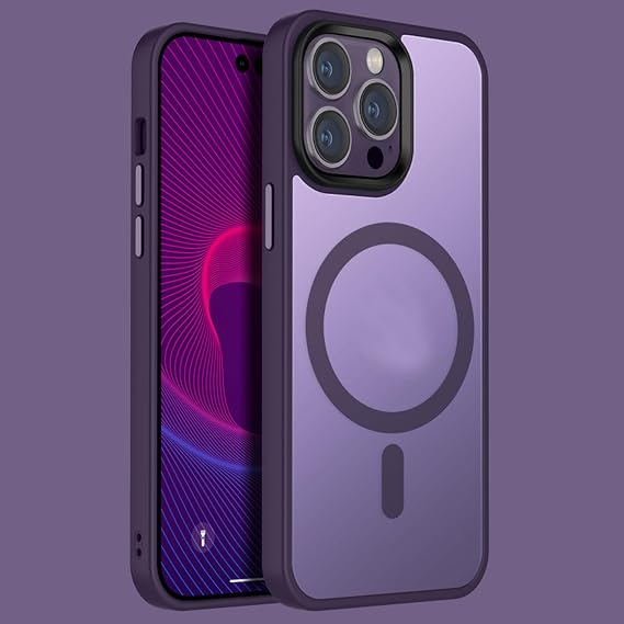 Coverzone iPhone 14 ile uyumlu Kılıf Kenarı Renkli Arkası Mat Transparan Magsafe ile uyumlu Kamera Çıkıntı 2mm Korumalı New Impact Matte Protectıon Kılıf Deep Purple