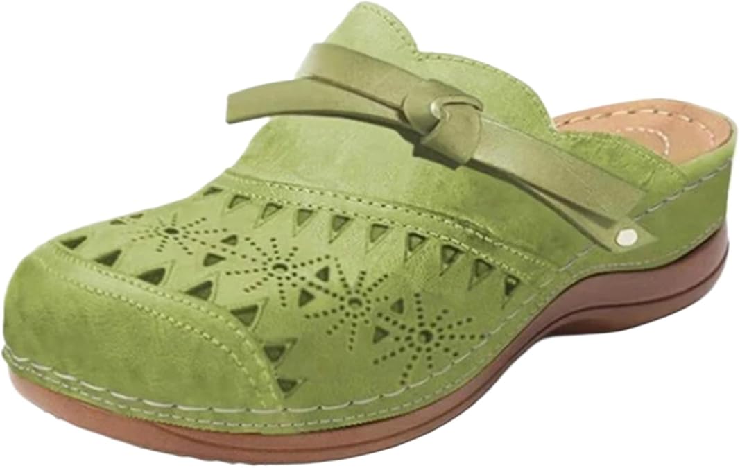 Clogs Slipper for Women Backless Slip Ons Vintage Flower Boho Platform Flat Sandals Leather Comfort Closed Toe Hollow Out Mules Summer Outdoor Beach Mule Slides