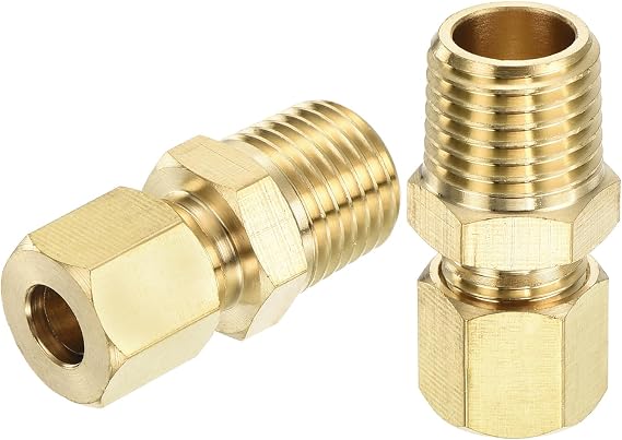 sourcing map 5Pcs Brass Compression Tube Fitting, 1/4" Tube OD x 1/4" NPT Male Connector Straight Coupling Adapter Union Fittings