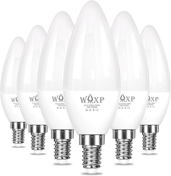 WAXP E14 Led Light Bulb Cool White, 40W Equivalent, 500 Lumen 5W Small Screw Light Bulbs, 6500K SES LED Candle Lightbulbs, Non-dimmable, Pack of 6 [Energy Class F]