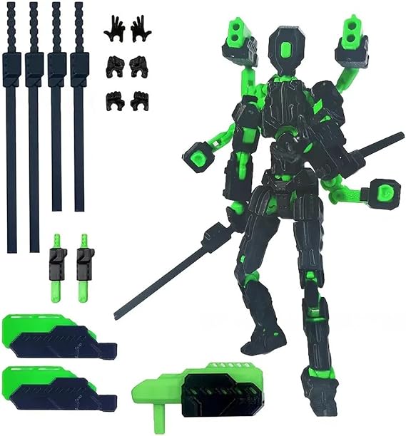 HshDUti T13 Action Figure Set (Assembly Completed), 3D Printed Multi-Jointed Movable Titan13 Lucky Dummy 13 Mobile Robot, Nova 13 Action Figures Desktop Decorations for Game Lovers Toy Red Black