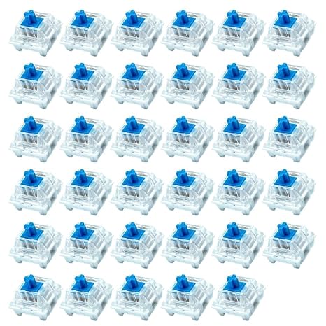Mechanical Keyboard Blue Switches 3Pin Clicky Tactile Switch Set 35pcs, Hot-Swap Replaceable Key Switches for Mechanical Keyboards, ABS Housing, 50±10gf Actuation for Gaming and Typing Use