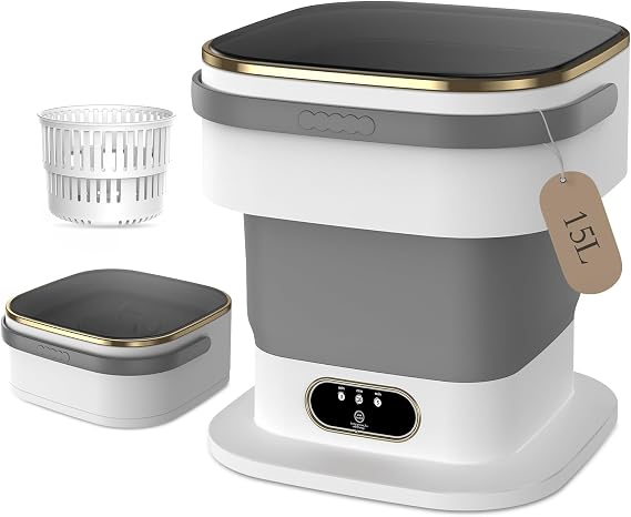 Portable Washing Machine,15L Upgraded Mini Washing Machine,3 Washing Modes with Spin Basket,Deep Cleans Small Items,Foldable Design Suitable for Dormitories,Apartments,Homes, and Camping (Gray) [Energy Class E]