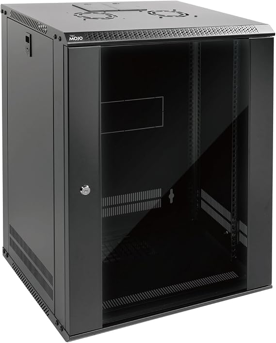 Tecmojo 15U 450mm Depth Wall Mount Server Cabinet IT Network Rack Enclosure Lockable Door and Side Panels Black, Standard Glass Door, for 19" IT Equipment, A/V Devices, Flat Package