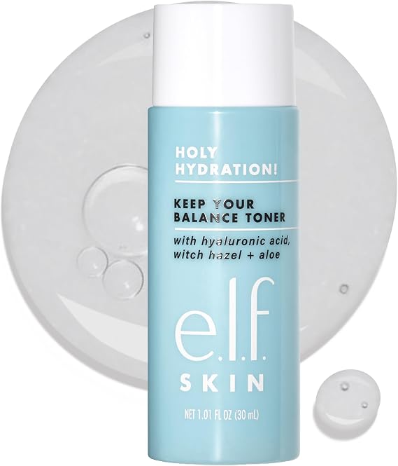 e.l.f. Skin Holy Hydration! Keep Your Balance Toner Mini, Gentle, Refreshing, Removes Makeup & Impurities, Hydrates, Cleanses, Soothes, Infused with Hyaluronic Acid, Witch Hazel and Aloe