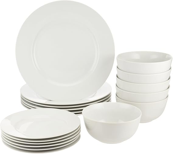 Amazon Basics Dinnerware Set for 6 People (18 Unit), White