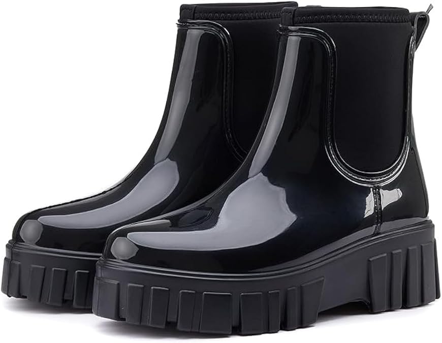 CLYCTIP Women’s Chelsea Rain Boots Waterproof Ankle Boots Chunky Sole