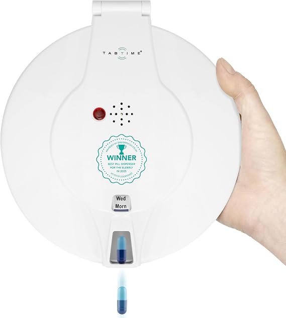 TabTime Automatic Pill Dispenser - 6 Daily Alarms, Solid Locking Lid