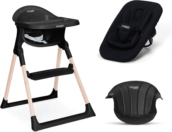 Baby Elegance Mash High Chair Bundle for Babies & Toddlers (0-3yrs) - Black